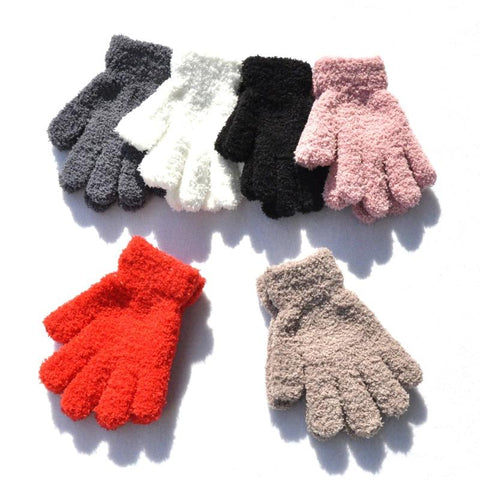 Coral Fleece Thicken Kids Gloves Winter Keep Warm Children Baby Plush Furry Full Finger Mittens Soft Gloves For 7-11Years